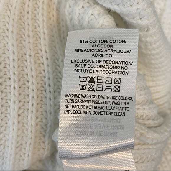 Lucky Brand White and Navy Blue Embroidered Heart Sweater - Picture 9 of 10